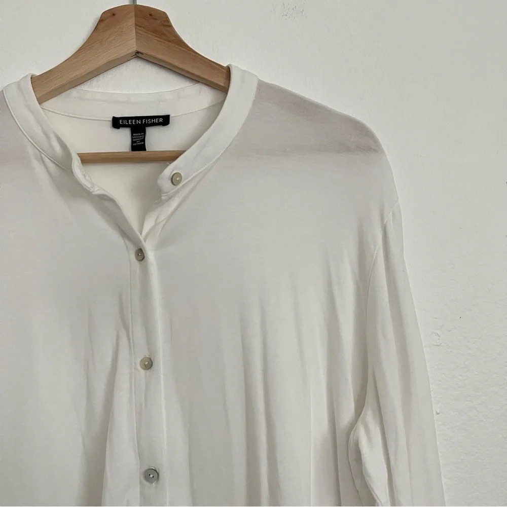 Eileen Fisher White Tencel blend v-neck Button Front Long Sleeve Tunic Shirt L
